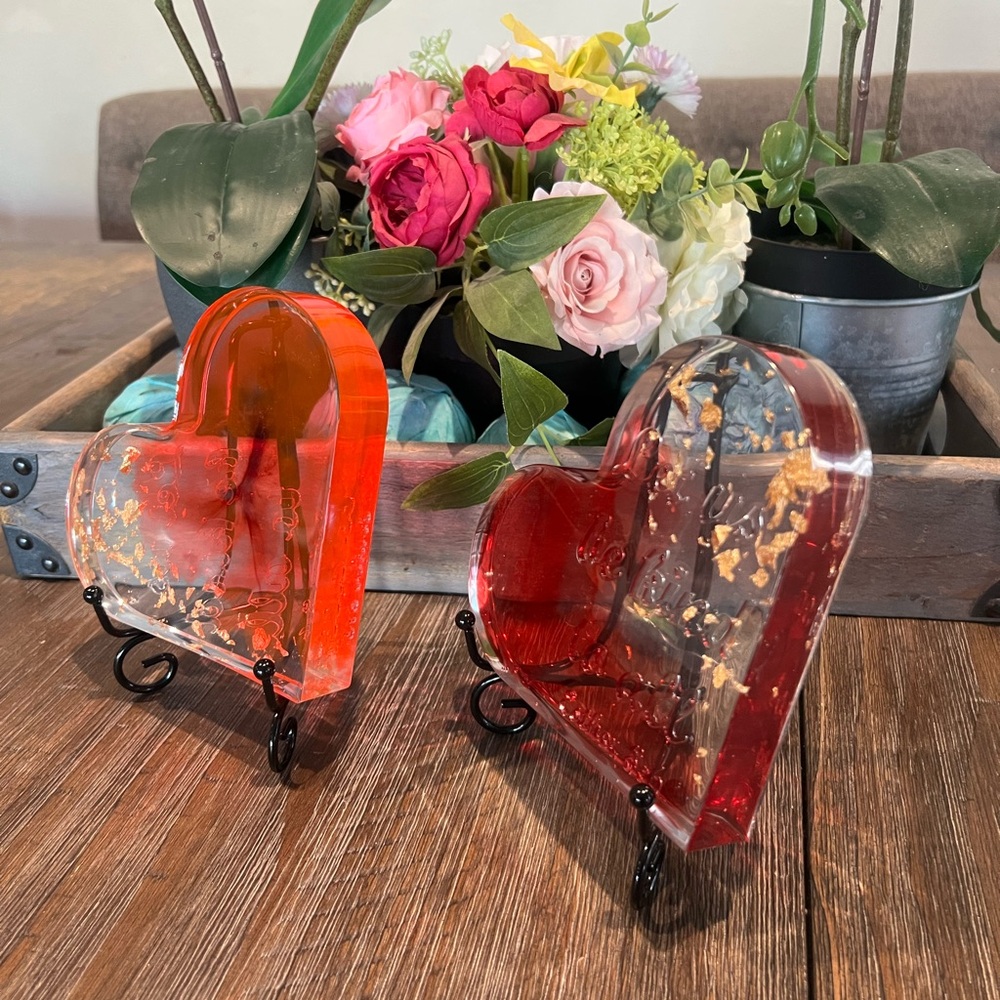 Red and Orange Heart-Shaped Resin Bookends